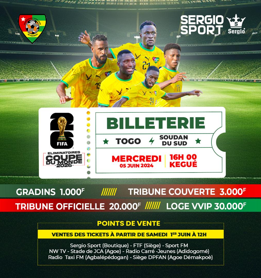 Foot/ Togo vs Soudan du Sud : Sergio Sport démarre la vente des tickets ce samedi